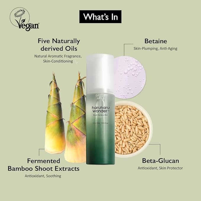 haruharu Wonder Black Bamboo Mist, 2.7 fl.oz. Hydrating and Firming Skin, Black Rice, Panax Ginseng for Clean and Smooth Skin Surface, Korean Skincare, Vegan, Cruelty Free-VivaGrace Women