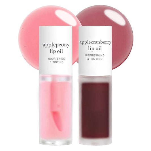 NOONI Korean Vegan Lip Oil - Applepeony, 0.12 Fl Oz + Korean Lip Oil - Applecranberry, 0.12 Fl Oz Bundle-VivaGrace Women