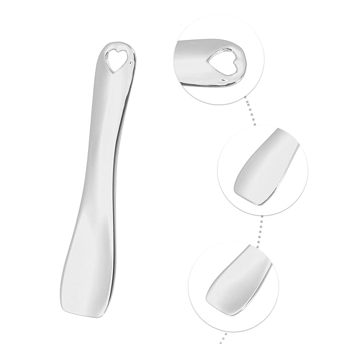 VOCOSTE 3 Pcs Makeup Spatula Mini Spoon, Eye Cream Massage Sticks Beauty Scoop, for Facial Cosmetic Face Cream, Heart Shape 2.36"x0.49", Silver Tone-VivaGrace Women