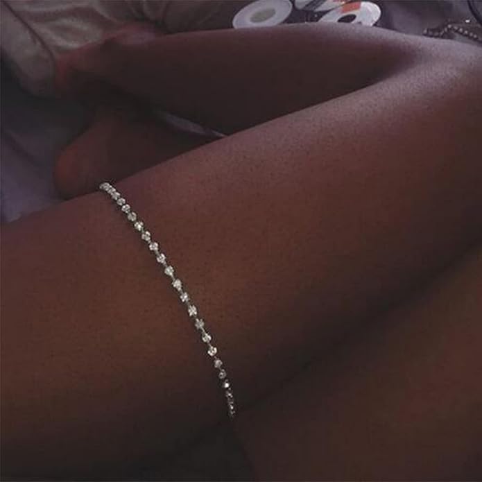 Boho Crystal Thigh Chain Silver Body Chain Leg Chains Body Jewelry Accessories for Women and Girls (Silver)-VivaGrace Women