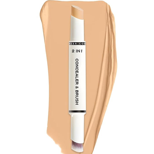 Concealer Stick Full Coverage, Cream Color Corrector Makeup, Dual Ended Conceal Pen with Brush, Waterproof Matte Eraser Dark Circles, Blemish, Pores, Spots Buildable for All Skin Types- Natural-VivaGrace Women