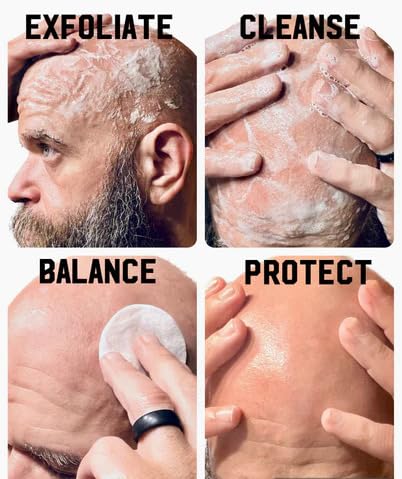 Mountaineer Brand Bald Head Care Gifts For Bald Men | All Natural 4 Step Daily Skin Care for Healthy Scalp & Face | Exfoliate Scrub | Cleanse Wash | Shine Away PH Balance | Protect Moisturizing Balm-VivaGrace Women