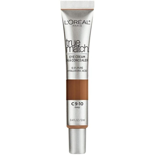 L’Oréal Paris True Match Eye Cream in a Concealer, 0.5% hyaluronic acid, Deep C9-10, 0.4 fl. oz.-VivaGrace Women