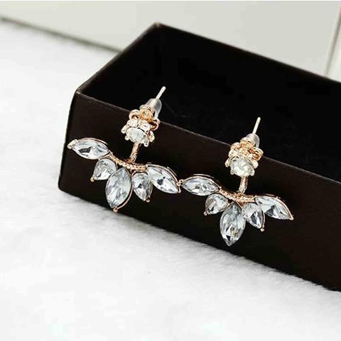 Boho Crystal Lotus Jackets Earrings Gold Crystal Studs Earrings Sparkle Rhinestone Ear Jackets Earrings CZ Ear Climber Earrings Wedding Earrings Jewelry for Women and Girls-VivaGrace Women