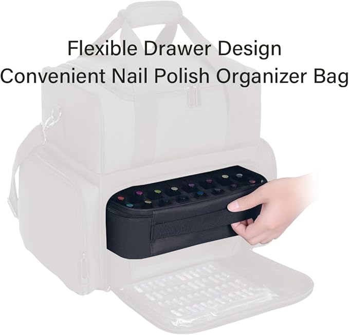 Small Clear Nail Polish Organizer Holds 40 bottles(15ml-0.5fl.oz) Nail Polish Case Multifunctional Nail Polish Bag organizer, Cosmetic Travel Makeup Bags for Women Black