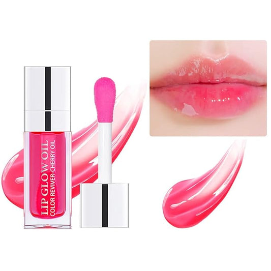Plumping Lip Oil - Hydrating Lip Oil Plumping Lip Gloss, Crystal Jelly Moisturizing Lip Oil/Polished Lip Oil Lines/Tint Moisturizing Transparent Lip Balm Care Stick (Cherry)-VivaGrace Women
