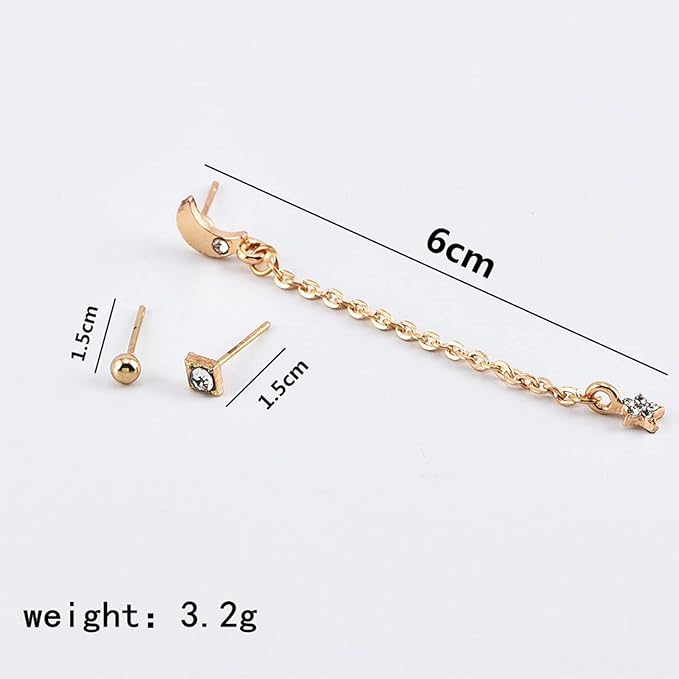 Bohemia Moon Star Dangle Earrings Gold Cz Moon Drop Chain Earrings Crystal Star Earrings Star Chain Earrings for Women and Girls-VivaGrace Women