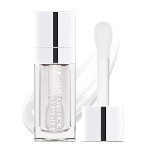 Hydrating Lip Glow Oil, Lip Oil Gloss Transparent Toot Tinted Nourishing Long Lasting Repairing Lightening Lip Lines (CLEAR) 0.2 OZ-VivaGrace Women
