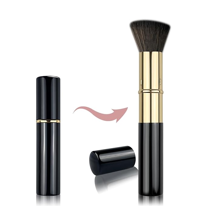 Retractable Kabuki Brush, Travel Powder Foundation Makeup Brush Face Blush Brushes for Liquid, Cream and Powder Face Makeup, Travel Size Makeup Brush-VivaGrace Women