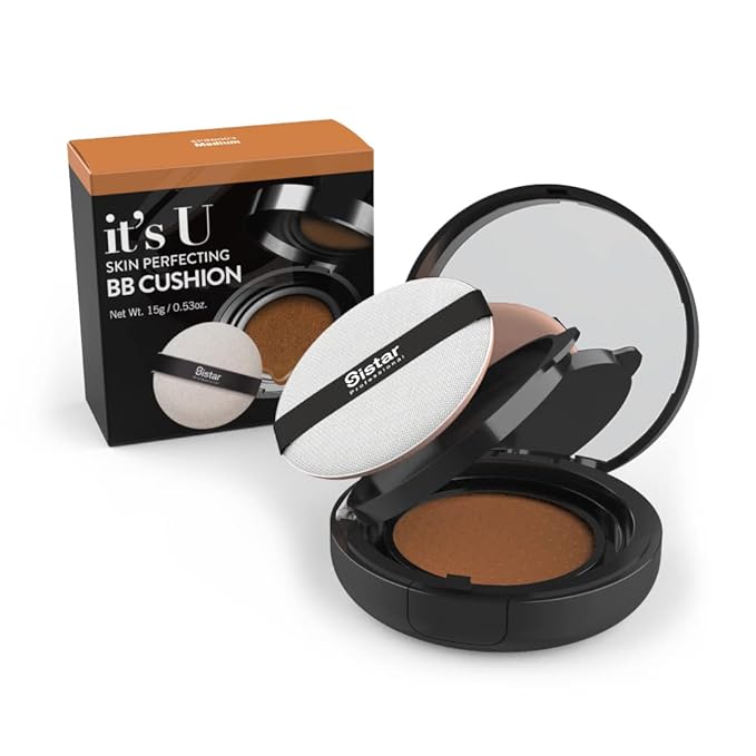 Sistar Skin Perfecting BB Cushion Full Coverage Long Lasting Natural Glow Foundation On The Go Case With Mirror (Medium)-VivaGrace Women