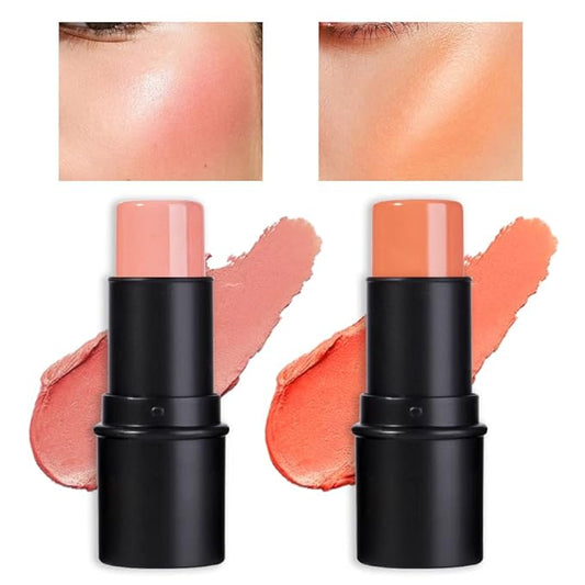 evpct 2Pcs Shimmer Orange Cream Blush Stick for Cheeks Lips Tint Eyes Contour Highlighter Makeup Sticks Lightweight Hydrating formula rubor en crema para los cachetes 02 Coral Pink & 03 Coral Orange-VivaGrace Women