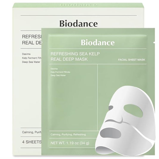 BIODANCE Refreshing Sea kelp Real Deep Mask, Overnight Hydrogel Mask, Calming, Oil & Sebum Control, Blemish Care, Korean Skincare | 1.19oz(34g) x 4ea-VivaGrace Women