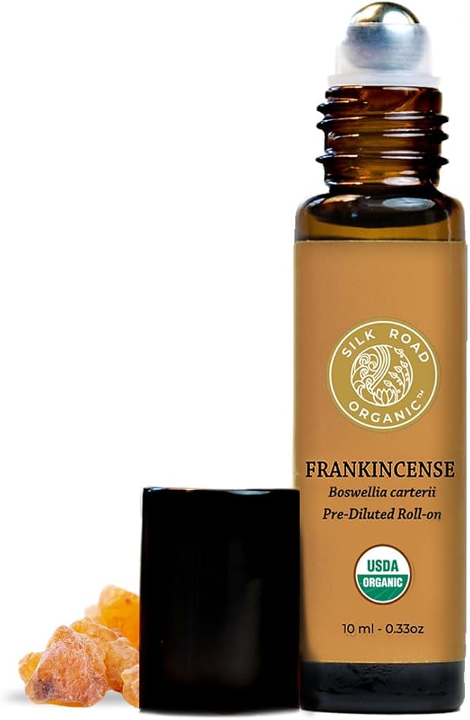 Silk Road Organic Frankincense Carterii Essential Oil Roll On, 100% Pure USDA Certified Aromatherapy for Radiant Skin, Body Aches, Stress Relief, & Calm - 10 ml Roller-VivaGrace Women