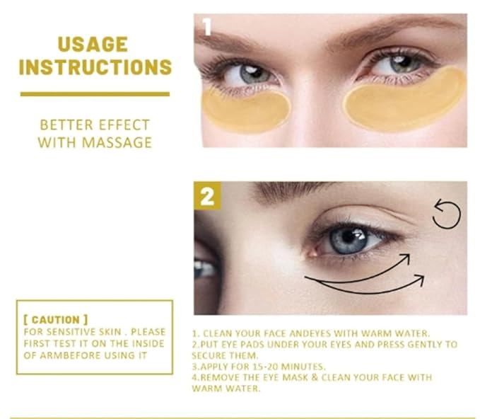 Eye Magic Gold Under Eye Gel Patch (20 Pairs) Herbal Cooling Eye Skincare Treatment for Puffy Eyes, Dark Circles, Fine Lines, Wrinkles USA Tested-VivaGrace Women