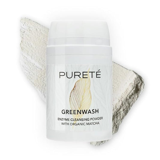 Pureté Greenwash Enzyme Powder Face Wash – Organic Exfoliating Cleanser with Matcha & Papain | Gentle, Non-Abrasive Powder Wash | Made in Japan | 1.4 oz