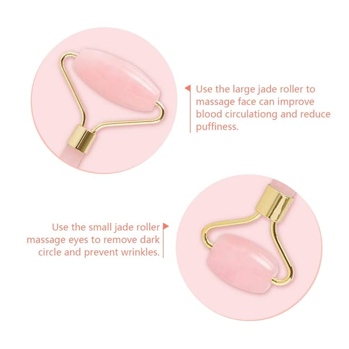 Jade Roller,Rose Quartz Roller for Face,Jade Skincare Tool,Jade Facial Roller,Eye Roller Anti Aging Jade Massager Roller Slimming Healing Chakra Tool A-Rose Quartz (Golden)-VivaGrace Women