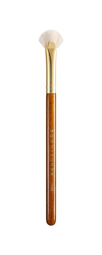 Desert Oak Series Mini Fan Brush - Ultra-Fine Goat Hair for Precision Highlighting, Flat Fan Shape Targets Cheekbones/Nose Bridge, Ebana Bubinga Handle & Brass Ferrule (CM 166)-VivaGrace Women