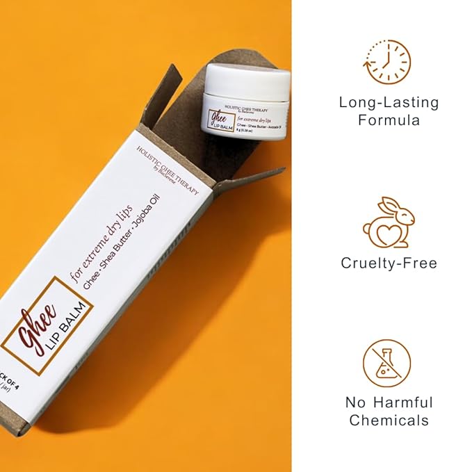 Natural Lip Balm For Very Dry Lips | Pack of 4 | Moisturizing Ghee, Shea Butter, Beeswax, Coconut Oil, & Jojoba Oil | Hydrating Lip Care For Chapped Lips, After Sun Care | Bioserene-VivaGrace Women
