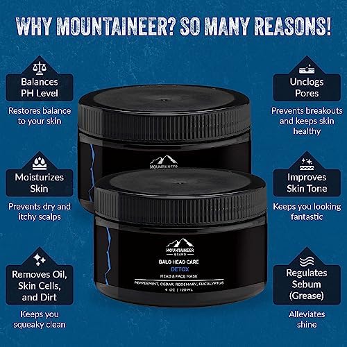 Mountaineer Brand Bald Head Care Detox Mask for Men | All Natural Exfoliator & Moisturizer with Bentonite Clay & Charcoal | Step 5 Head, Face, Skin Cleansing Mask for Soft Fresh Skin | Unscented 4oz-VivaGrace Women
