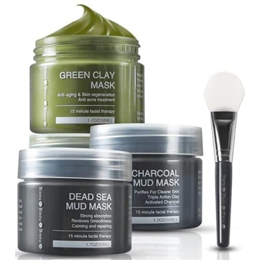 Clay, Dead Sea Mud & Charcoal Gel Face Mask Trio With Applicator, Deep cleansing Clay and Mask Applicator, Facial Therapy PH Balanced Hypo-allergenic-VivaGrace Women