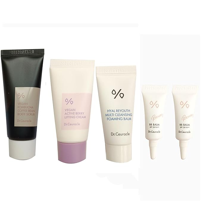 Dr.Ceuracle mini set | Dr.Ceuracle Vegan Kombucha Coffee Bean Body Scrub 20ml Vegan Active Berry Lifting Cream15ml Hyal Reyouth Multi Cleansing Balm10ml Recovery BB Balm SPF 28 PA ++ 2 ml-VivaGrace Women