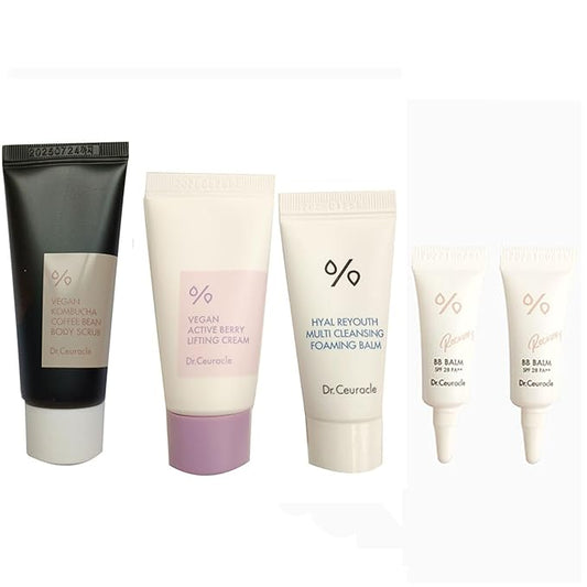 Dr.Ceuracle mini set | Dr.Ceuracle Vegan Kombucha Coffee Bean Body Scrub 20ml Vegan Active Berry Lifting Cream15ml Hyal Reyouth Multi Cleansing Balm10ml Recovery BB Balm SPF 28 PA ++ 2 ml-VivaGrace Women