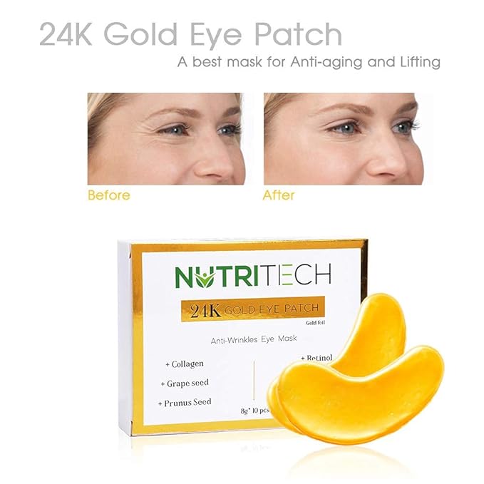 Under Eye Patches, 24K Gold Collagen Under Eye Mask Anti-Aging, Under Eye Treatment Mask for Puffy, Dark Circles, Wrinkles, 10 pairs-VivaGrace Women