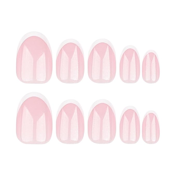 White French Tip Press on Nails Glitter Short Almond Fake Nails Glossy Design Sparkly False Nails Glue on Nails with Full Cover Acrylic Stick on Nails for Women Nails Manicure Decoration 24 Pcs