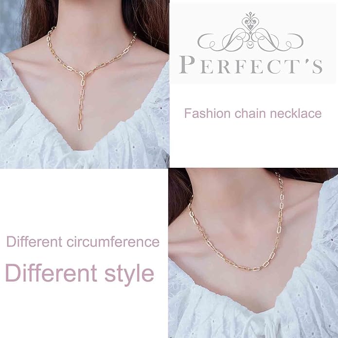 Boho Link Chain Y Necklace Gold Chain Lariat Necklace Chunky Chain Drop Necklace Paperclip Statement Necklace Jewelry for Women-VivaGrace Women
