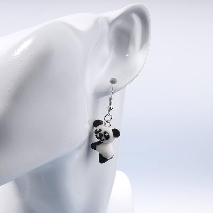 Soft Pottery Panda Earrings Cute Panda Bear Drop Dangle Earrings 3D Animal Earrings Innovative Clay Earrings Jewelry for Women and Teen Girls Gifts-VivaGrace Women