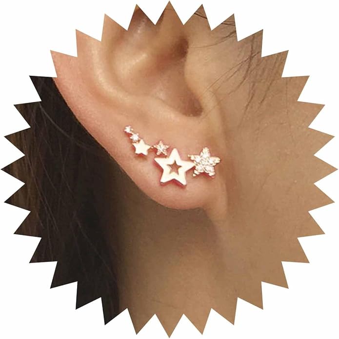 Boho Cz Star Ear Crawler Earrings Crystal Star Climber Earrings Gold Star Stud Earrings Vintage Cluster Star Earrings Jewelry for Women-VivaGrace Women