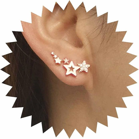 Boho Cz Star Ear Crawler Earrings Crystal Star Climber Earrings Gold Star Stud Earrings Vintage Cluster Star Earrings Jewelry for Women-VivaGrace Women