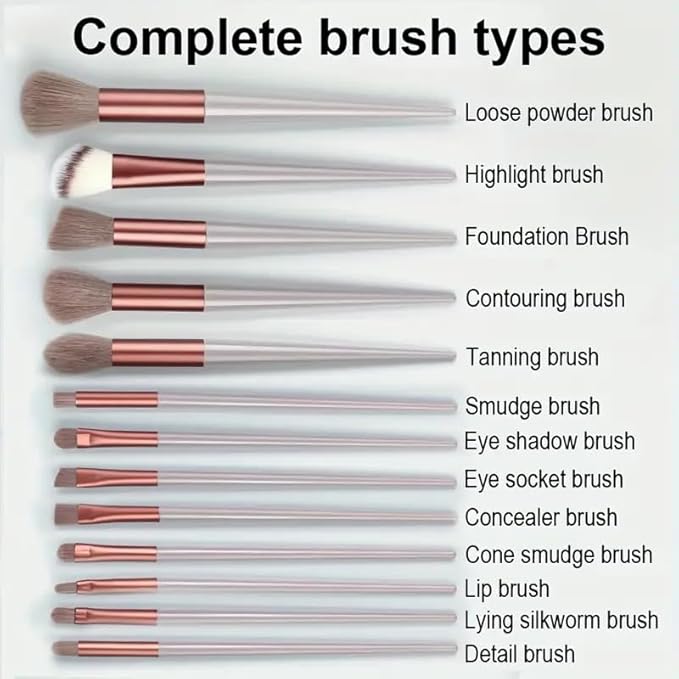 Foundation Makeup Brush Set Kit | 13 Pcs Premium Synthetic Kabuki Eye Shadows Make Up Brushes + 1 Sponge + 1 Brush Bag for Travel and Home Use (BROWN)-VivaGrace Women