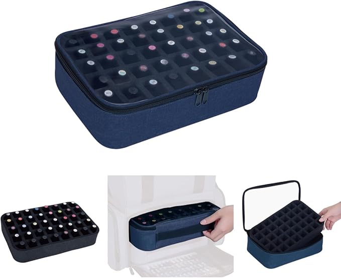 Small Clear Nail Polish Organizer Holds 40 bottles(15ml-0.5fl.oz) Nail Polish Case Multifunctional Nail Polish Bag organizer, Cosmetic Travel Makeup Bags for Women Blue