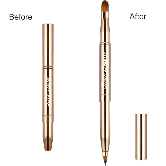 Retractable Eyebrow Eyelash Lip Brush Makeup Brush Double-Sided Soft With Cap Concealer Eyeliner For Travel Cosmetic Brushes, gold color-VivaGrace Women