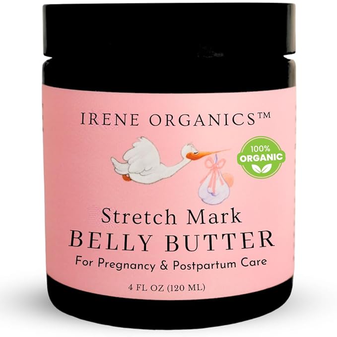 Organic Belly Butter for Pregnancy Stretch Mark Prevention and Treatment by Irene Organics - Award Winning Anti Stretch Mark Tummy Balm For Pregnancy and Postpartum 4oz - Hydrating Bump Cream-VivaGrace Women