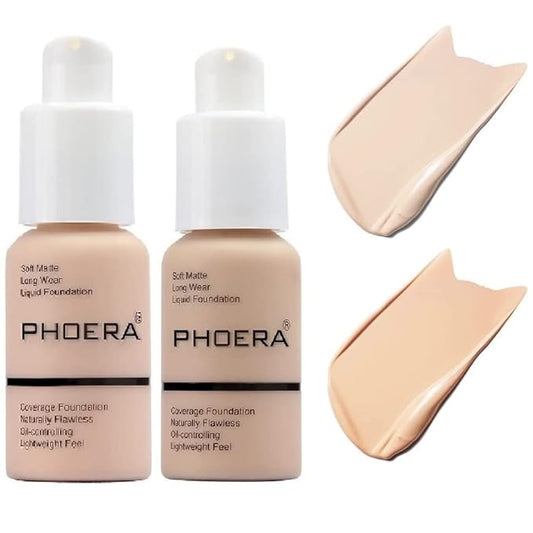 2 Pack PHOERA Foundation, Flawless Soft Matte Liquid Foundation Makeup for Women..PHOERA Foundation101# Porcelain and 102# Nude-VivaGrace Women