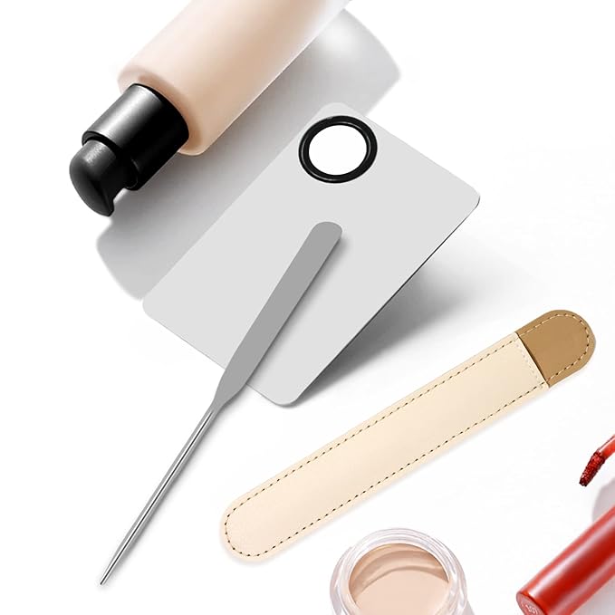 Honbay 1PCS Stainless Steel Makeup Spatula and 1PCS Makeup Mixing Palette with PU Leather Cover for Cosmetic Foundation Pigment Blending-VivaGrace Women