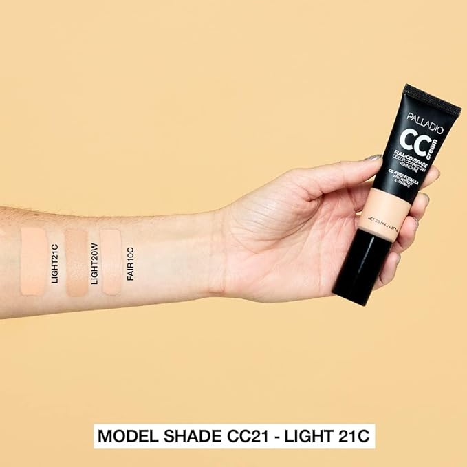 Palladio Full-Coverage Color Correction CC Cream, Oil-Free with Peptides & Vitamin C, Best for Correcting Redness and Uneven Skin Tone, Buildable Foundation Coverage (Light 21C)-VivaGrace Women