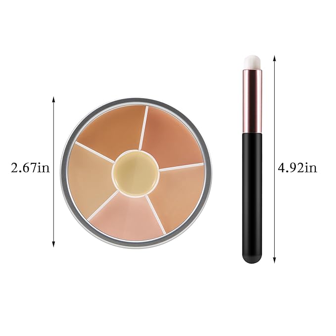 6 Colors Concealer Palette with Brush,Full Coverage,Cream Contouring Makeup Kit,Corrects Dark Circles Red Marks Scars-VivaGrace Women