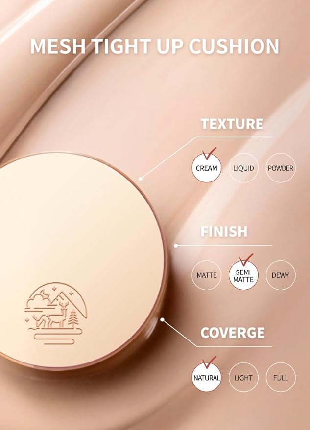 Mesh tight up cushion foundation 03, medium beige, Korean compact foundation, natural coverage, glow, sweat proof makeup, long lasting, all skin type-VivaGrace Women