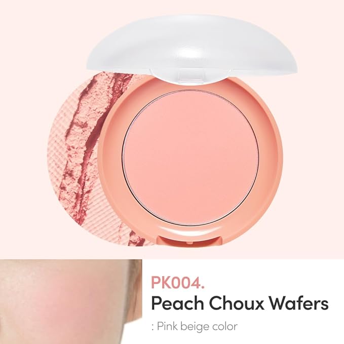 ETUDE Lovely Cookie Blusher #PK004 Peach Choux Wafers 4g | Glowing & Natural Powder Blush with Long-Lasting Sebum Control | Easy Application | Puffy Cushion for a Lovely Makeup Look-VivaGrace Women