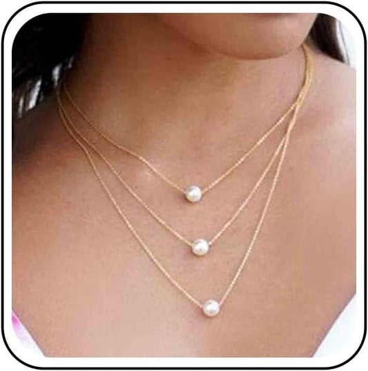Boho Layered Pearl Necklace Choker Gold Pearl Pendant Necklace Multi Layer Vintage Necklace Chain Bridal Necklace Jewelry for Women and Girls-VivaGrace Women
