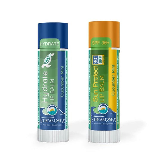 STREAM 2 SEA Cucumber Mint Lip Balm Set, Reef Safe SPF 30 and Hydrate Organic Lip Balms, Moisturizing Indoor + Sun Protect Outdoor Lip Balm For Beach and Sports, Paraben Free, Cruelty Free Lip Care-VivaGrace Women