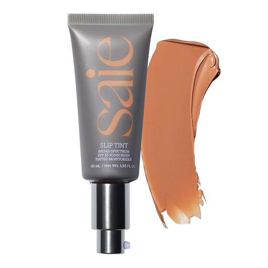 Saie Slip Tint Tinted Moisturizer with SPF 35 - Light Coverage, Glowy Skin Tint & Mineral Sunscreen for Face with Hydrating Hyaluronic Acid - Summer Makeup Essential - Shade Five (1.35 oz)-VivaGrace Women