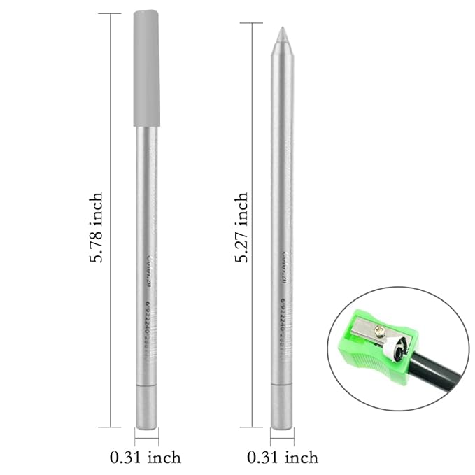 evpct Silver Grey Gel Eyeliner Pencil for Women Waterline Waterproof Smudge Proof Eye Makeup Liners, Silver Mascara Eye Liner Gel Liner Eyeliner with Sharpener delineador de ojos contra el agua 20