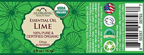 US Organic Lime Essential Oil - Certified Organic, Steam Distilled - W/Euro droppers (More Size Variations Available) (15 ml / .5 fl oz)-VivaGrace Women