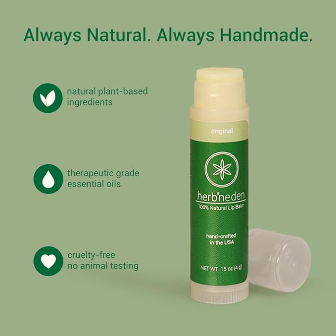Herb’N Eden Original Lip Balm Pack of 3 | Moisturizing and Soothing for Dry, Chapped Lips | 100% Natural Ingredients | Essential Oils-VivaGrace Women