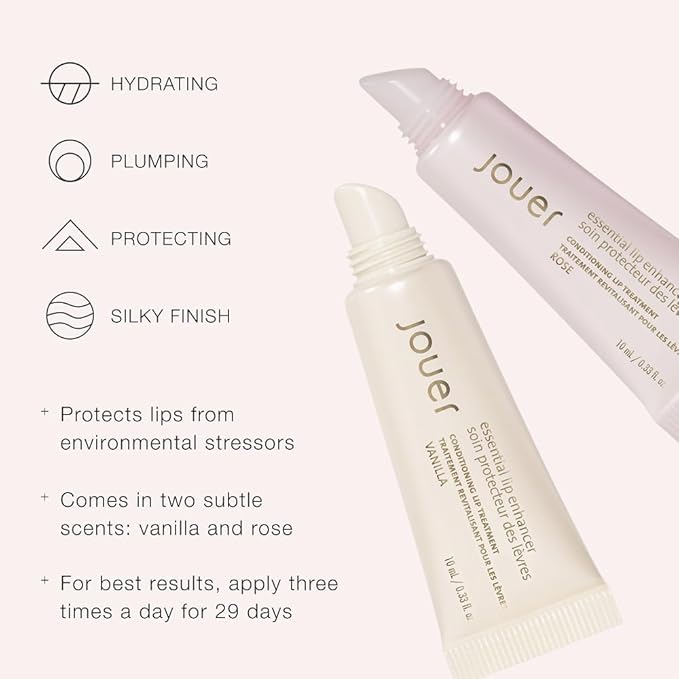 Jouer Essential Vegan Lip Enhancer - Plumping Lip Gloss - Enhancing Lip Conditioner - Moisturize, Plump, & Nourishing Lip Care - Jojoba Seed Oil & Maxi Lip Formula for Moisturizing and Fullness, Rose-VivaGrace Women