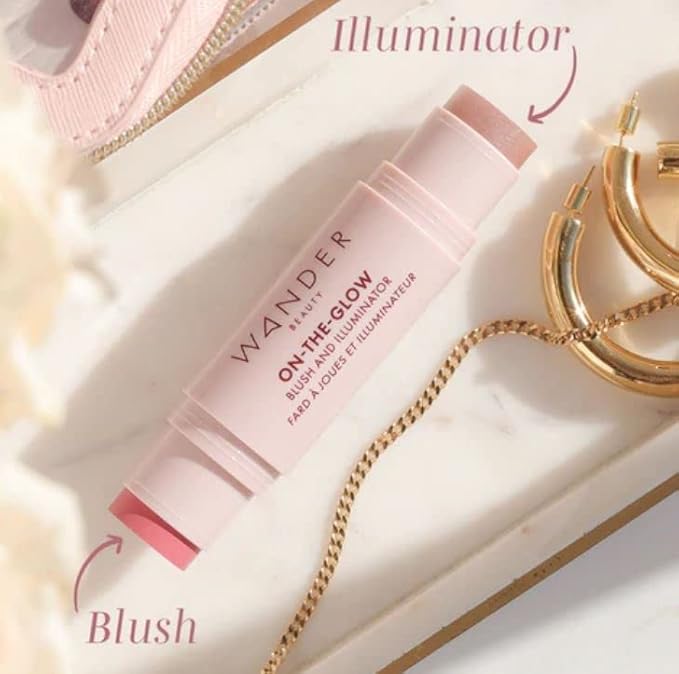 Wander Beauty On-the-Glow Blush and Illuminator - Petal Pink/Nude Glow - 7-in-1 Hydrating Cream Blush & Highlighting Stick - Stick Blush for Cheeks, Lip, & Body - Highlighter Makeup & Blush - 0.4 oz-VivaGrace Women
